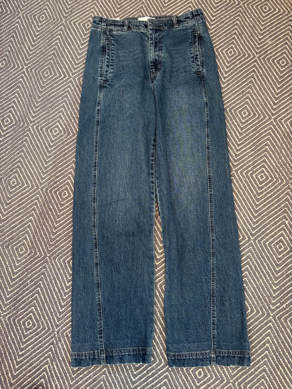 Habitual Women's Denim high rise barrel Jeans in Medium Blue Indigo Sz 6/28